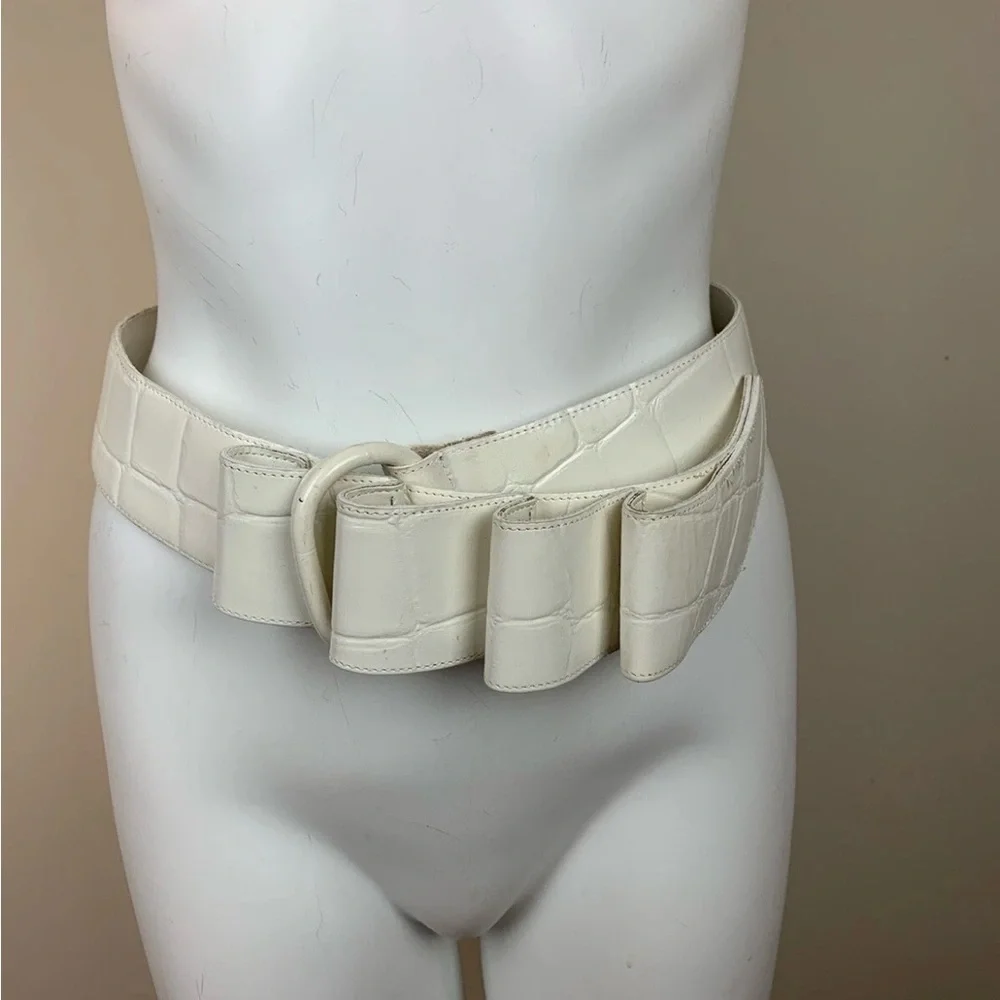 Roberto Dalpra Cream Croc Genuine Leather Bow Belt-Sz 32